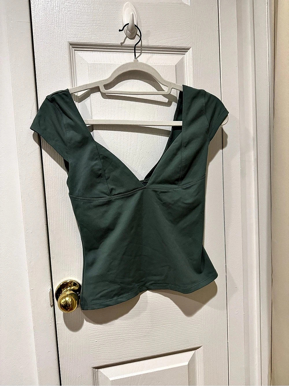 Cap-Sleeve Henley T-Shirt Green Short Sleeve Top